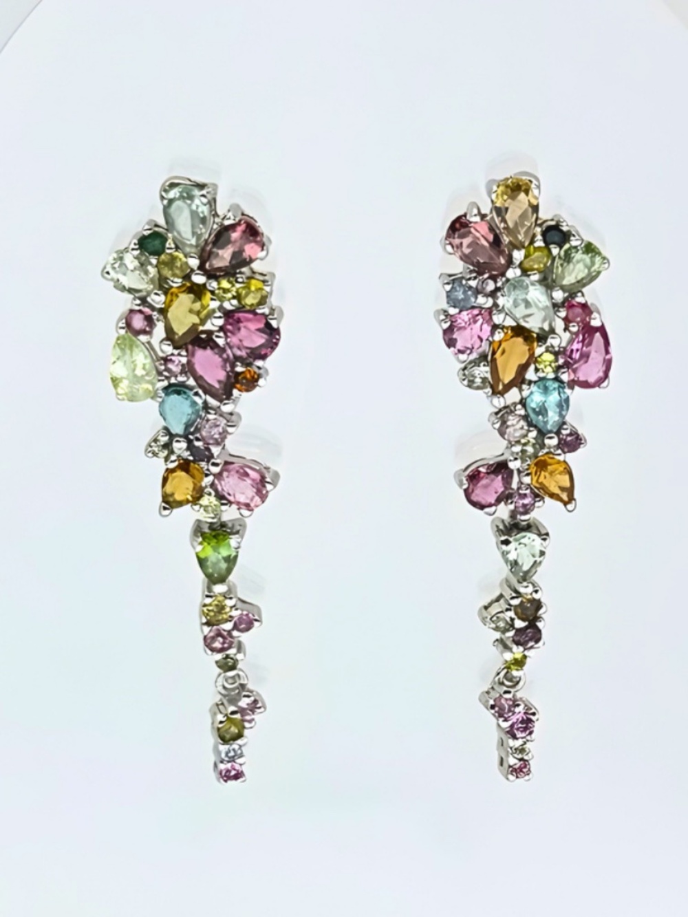 Handmade Jewelry Multi Color Tourmaline Earrings 925 Silver Dangle Drop